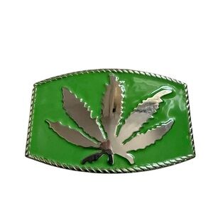 Ganja Leaf Pot Weed Belt Buckle Green and Silver 420 Festival Streetwear